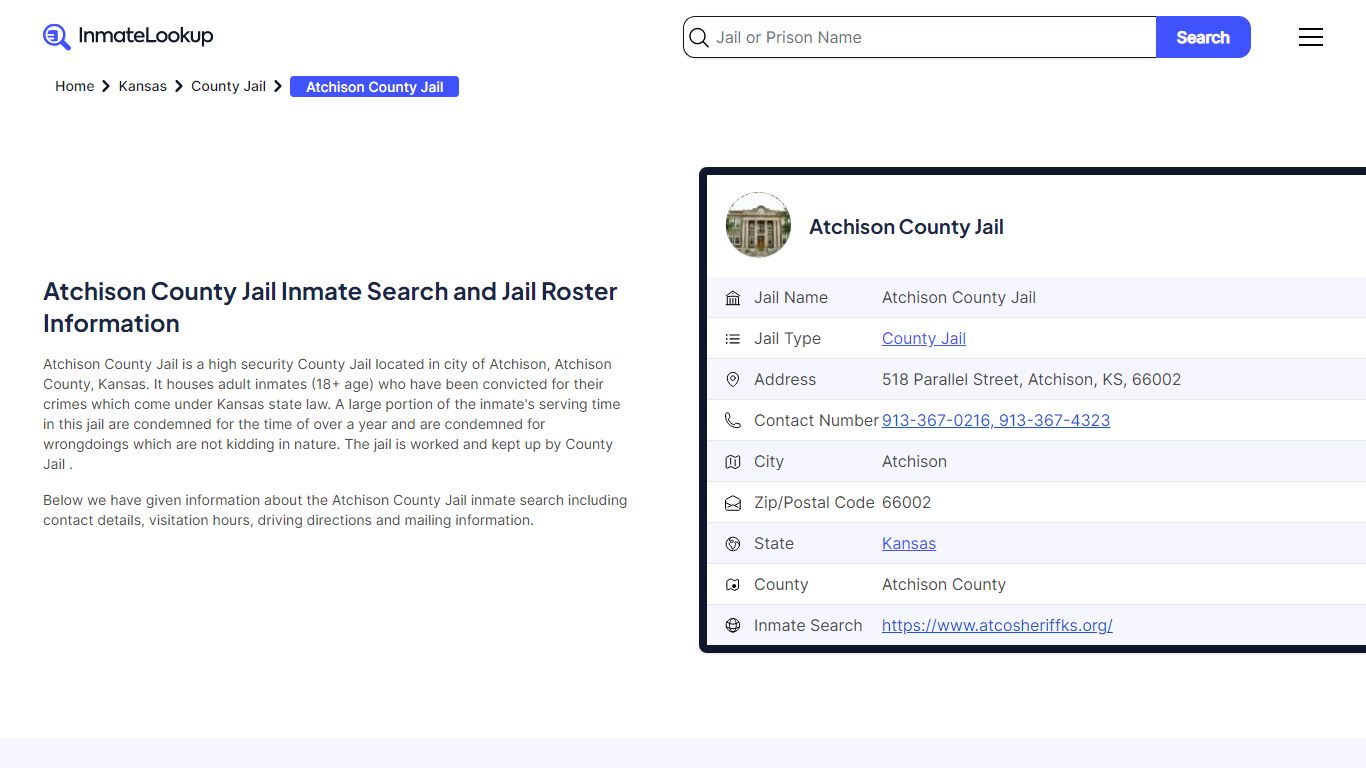 Atchison County Jail (KS) Inmate Search Kansas - Inmate Lookup